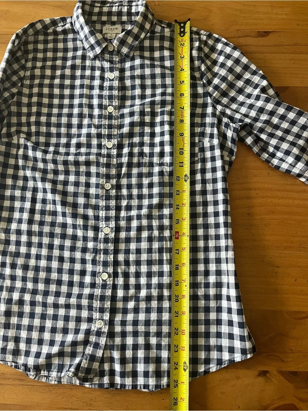 J. Crew Navy and White Gingham Button-Down Shirt in Signature Fit. 100% Cotton.